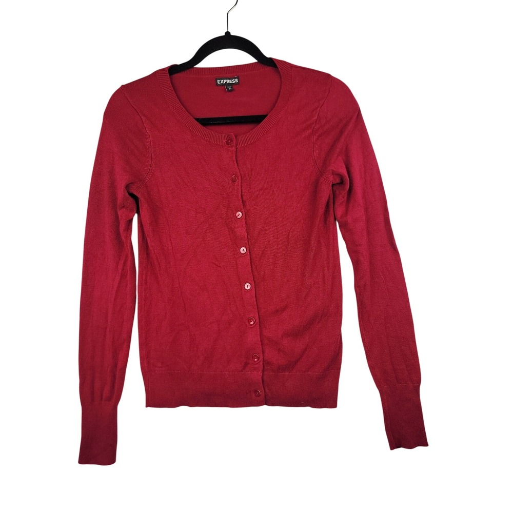 Express Womens Red Button Front Round Neck Long Sleeve Cardigan Sweater Small